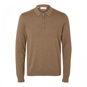 SLHBERG LS HALF ZIP POLO NOOS 182711001 Teak/